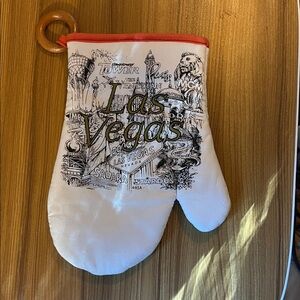 Collectible White with Black Graphic and Red Trim Las Vegas Oven Mitt